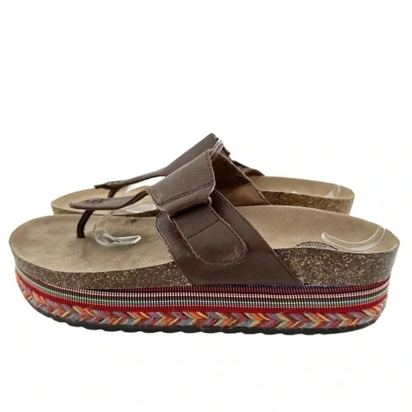 So sandals size 10 brown faux leather t-strap chunky flatforms vintage y2K 90s - Picture 5 of 13